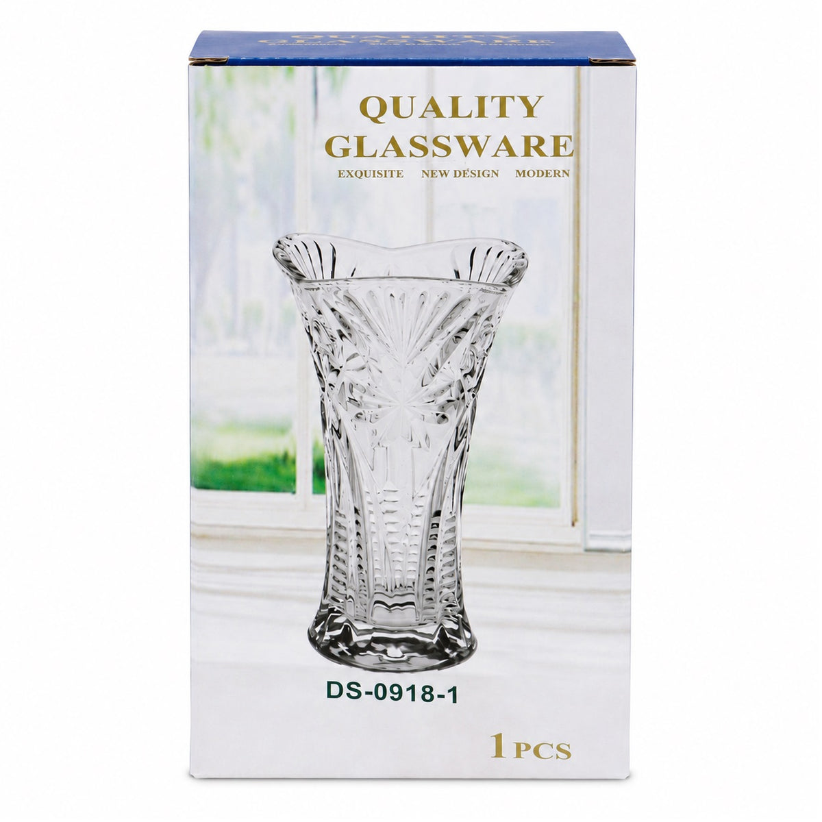 Glass Flower Vase Clear 18cm x 8cm Pack of 1 AS061 | Fluted Cut Glass Floral Vase | Table Centrepiece Decor | Quality Glassware