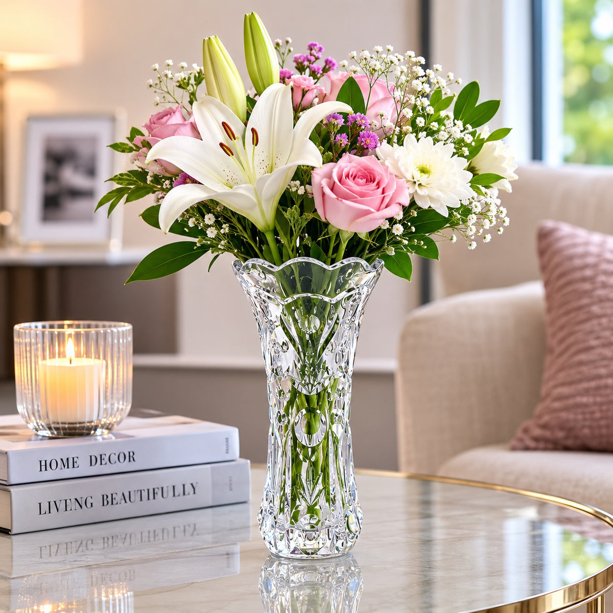 France Crystal Glass Flower Vase Clear 20cm Pack of 1 AS067 | Cut Glass Floral Bouquet Holder | Decorative Tabletop Ornament | Exquisite Article Series