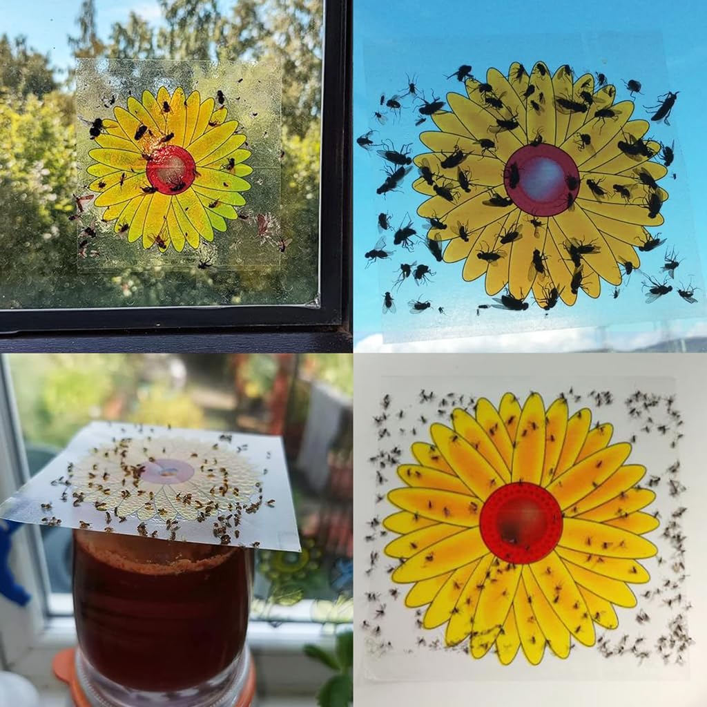 Ashley Housewares Window Sunflower Fly Traps Yellow Pack of 4 IK164 | Easy to Apply and Remove | Safe and Non-Toxic | Safe for Home Use | Uv-Resistant | Suitable for Both Indoor and Outdoor | Effective for Up To 3 Months | Window Insect Catcher