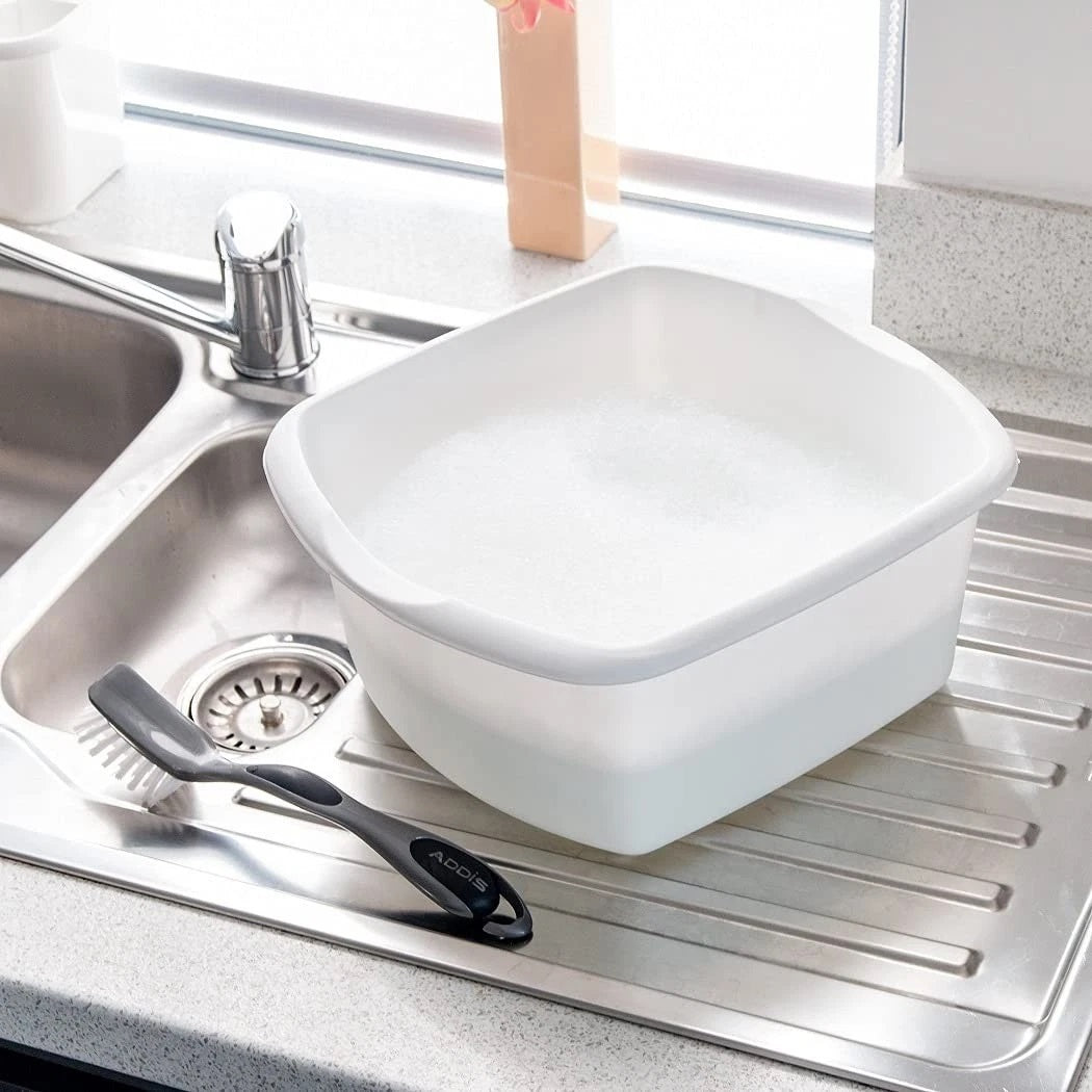 Addis Small Rectangular Bowl White 8Ltr 518084 | Hard Wearing and Wipe Clean | Washing Up Bowl | Plastic Utility Basin