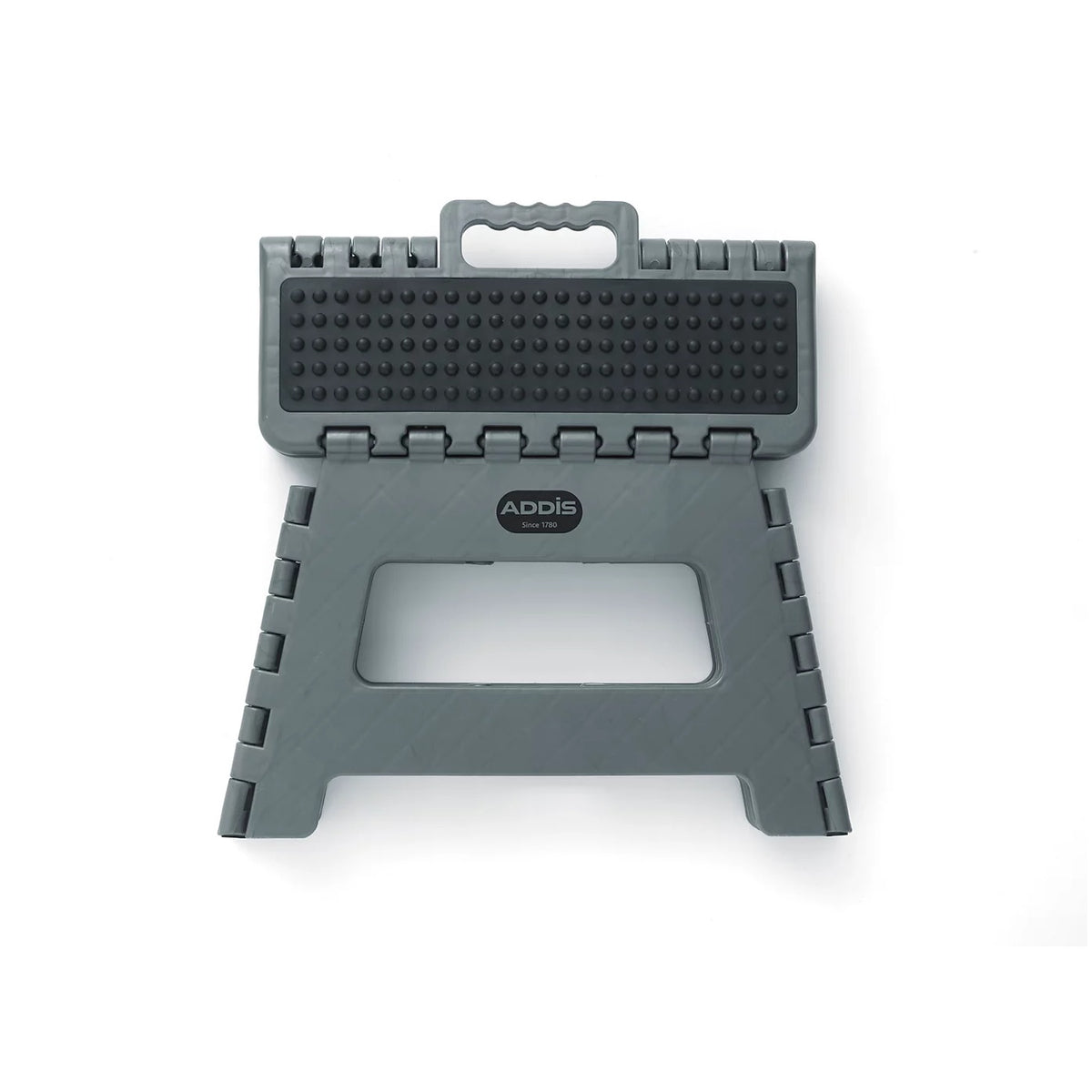 Addis Folding Step Stool Metallic Grey 516931 | New and Improved | Soft Grip Feet For Extra Stability | Convenient Carry Handle | Hard Wearing and Wipe Clean