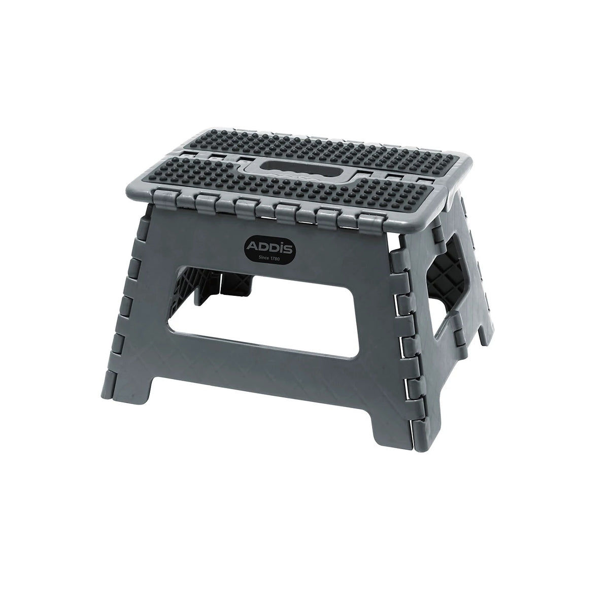Addis Folding Step Stool Metallic Grey 516931 | New and Improved | Soft Grip Feet For Extra Stability | Convenient Carry Handle | Hard Wearing and Wipe Clean