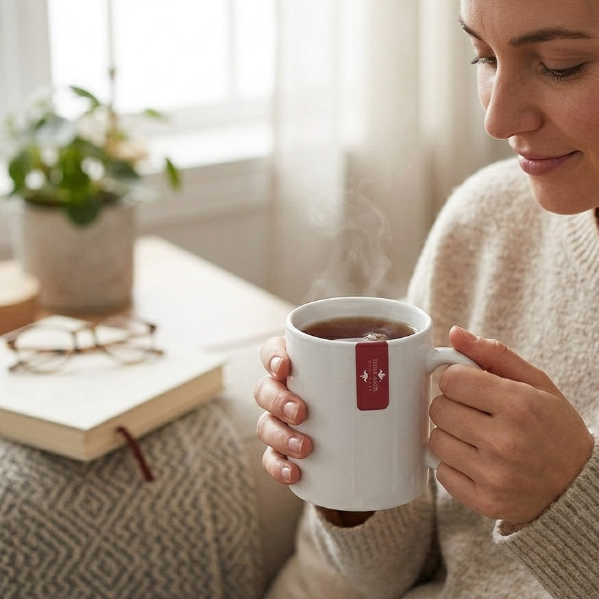 Highlands Homeware Rim Mug White 11oz BAS14 | Ceramic Tea Coffee Cup | Home Kitchen Drinkware | Plain Handle Mug