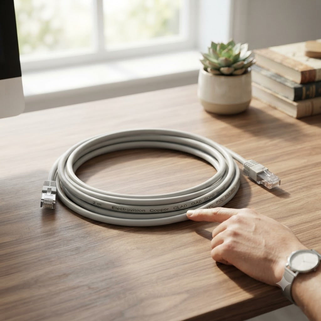 Electrovision Copper Clad Aluminium Patch Cable Grey 2Mtr P281FD | Ideal for Use With Computers | Laptops | Network Printers | Switches | Routers | Games Consoles and Modems | Gold Plated Connectors On Each End | Two Male RJ45 Connections On Each End
