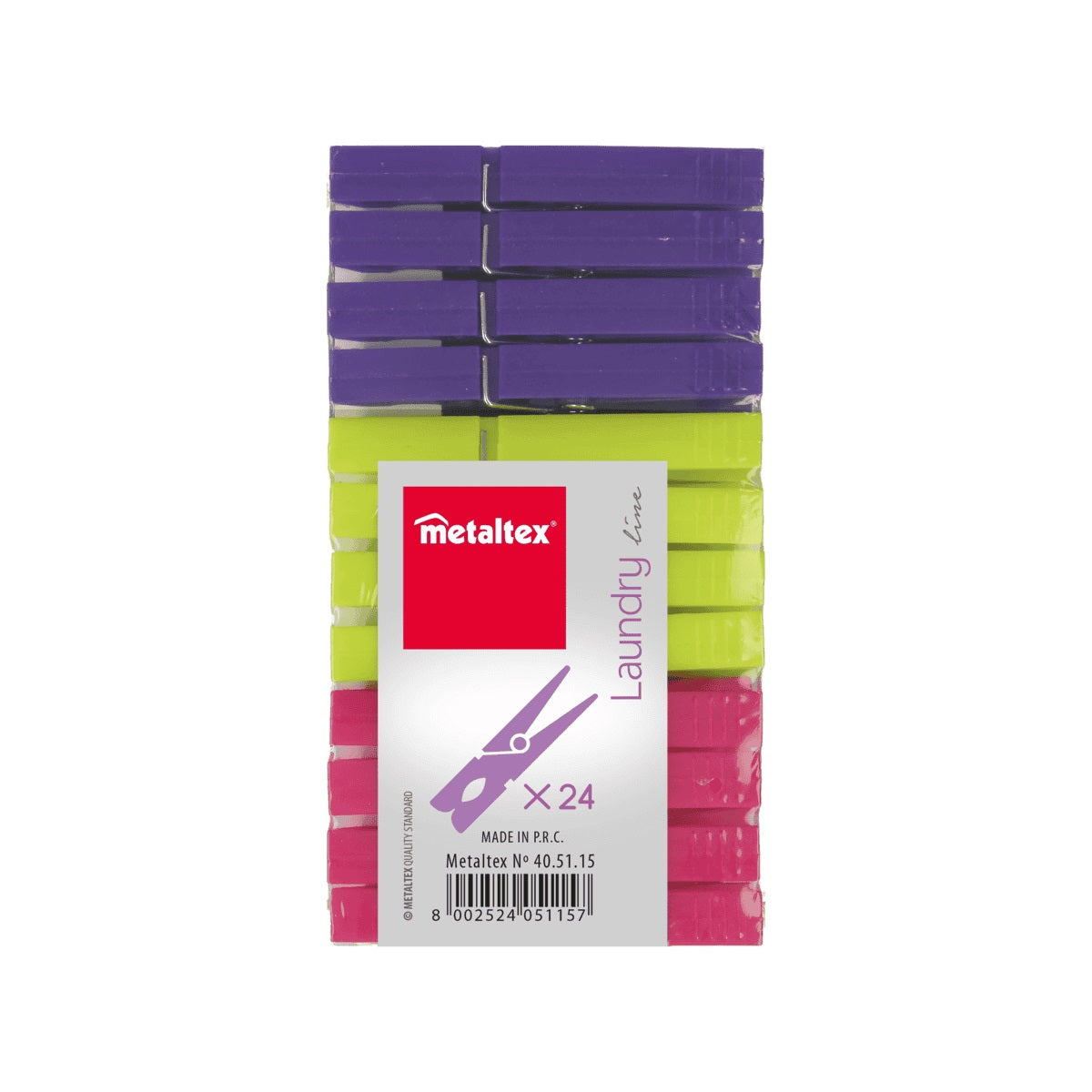 Metaltex Plastic Clothes Pegs Assorted Colours Pack of 24 405115 | Laundry Pegs | Washing Line Clips | Clothes Drying Clips