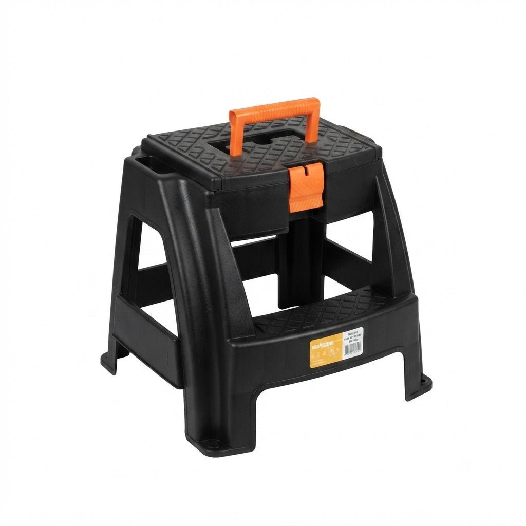 Wham Plastic Step Stool Black and Orange 447000 | Strong and Durable | Versatile Storage | Widely Recycled | Maximum Load 150Kg