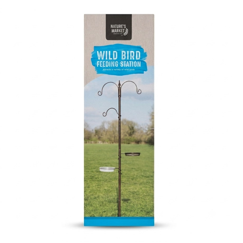 Natures Market Traditional Wild Bird Feeding Station Bronze 190cm BFS | Metal Pole Feeder | Includes Water Dish and Mesh Tray | Garden Bird Care | Attracts a Variety of Wild Birds