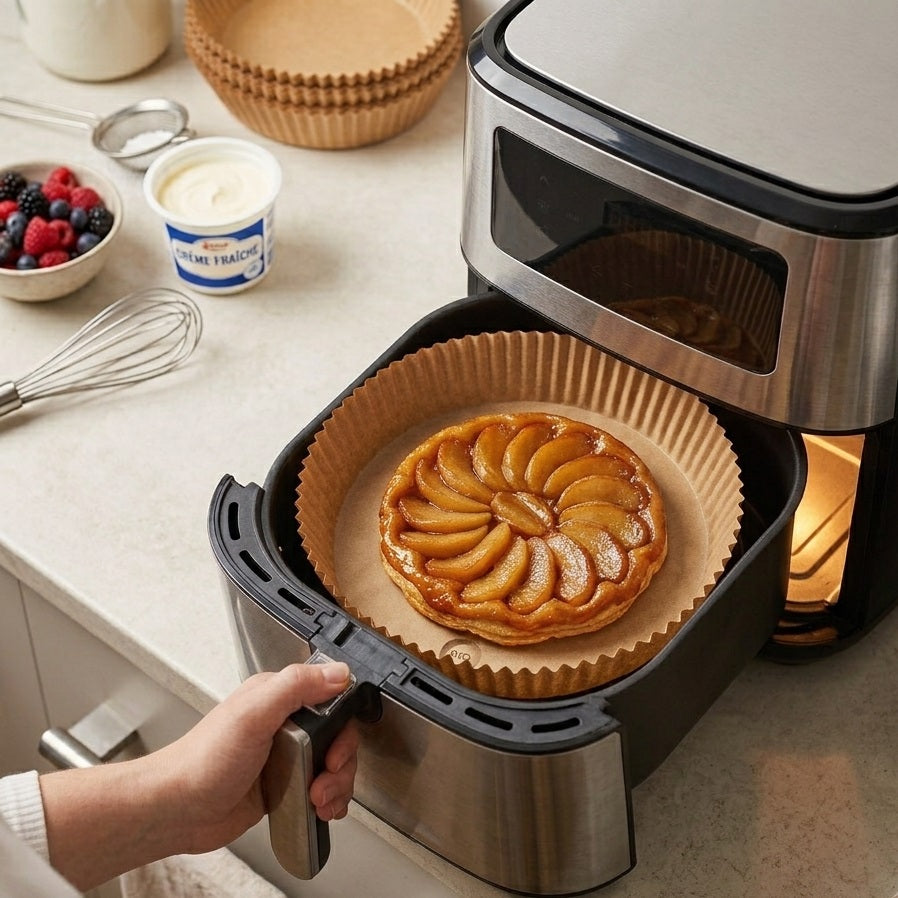 DID Round Air Fryer Liners Brown 20cm x 4.5cm Pack of 24 BW9107 | Non-Stick Disposable Paper Liners | Heat Resistant Baking Parchment Trays | Microwave Oven Safe