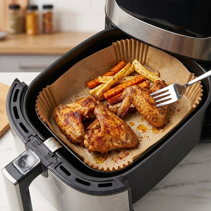 DID Rectangular Air Fryer Liners Brown 22cm x 14cm x 4.5cm Pack of 24 BW9110 | Non-Stick Disposable Paper Liners | Heat Resistant Baking Parchment Trays | Microwave Oven Safe