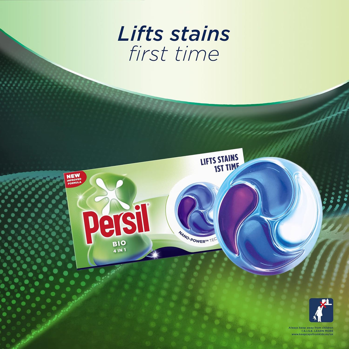 Persil Bio 4-in-1 Laundry Washing Capsules Multicolour Pack of 15W C012631 | Nano-Power Technology Stain Remover Pods | Fast Dissolving Cold Wash Laundry Detergent