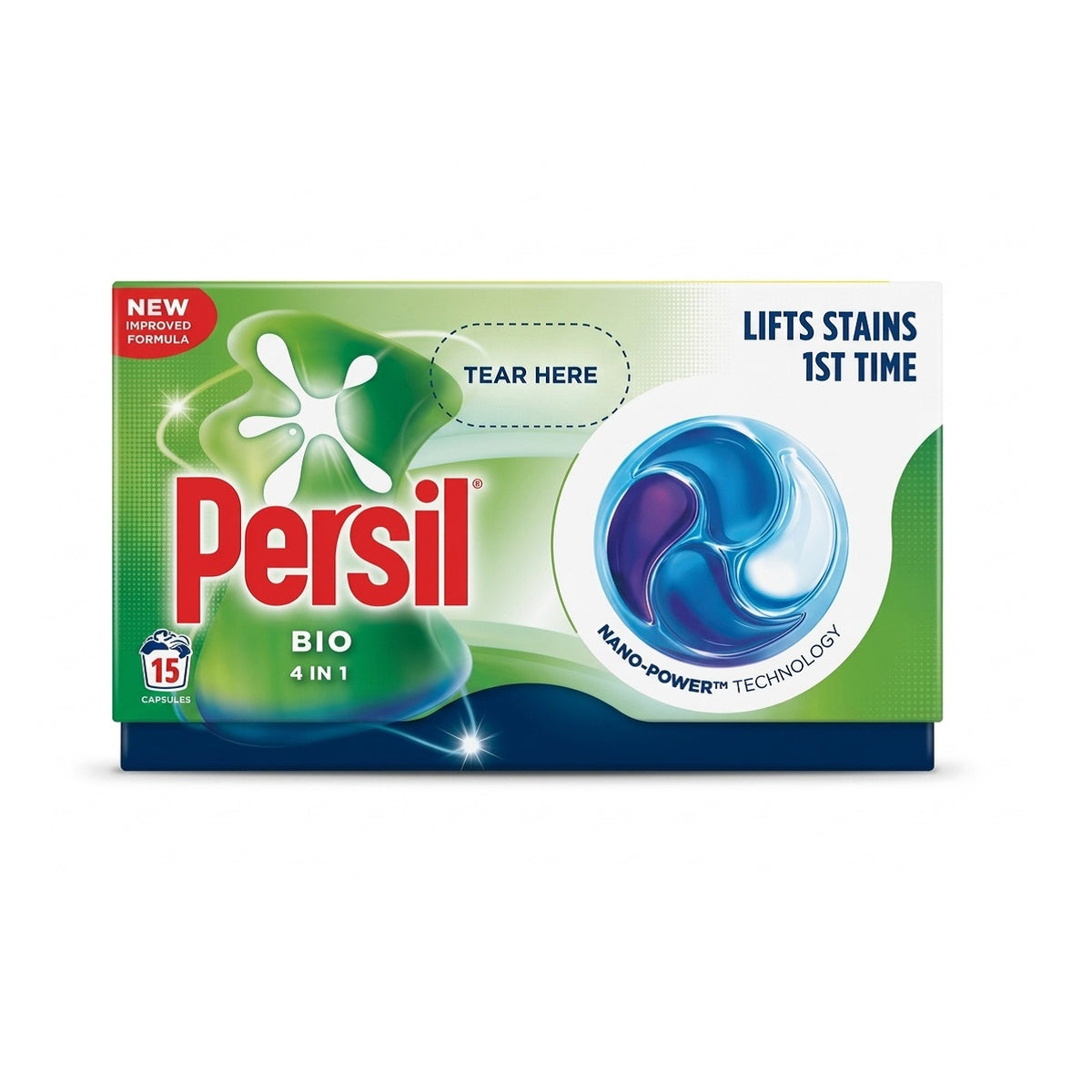 Persil Bio 4-in-1 Laundry Washing Capsules Multicolour Pack of 15W C012631 | Nano-Power Technology Stain Remover Pods | Fast Dissolving Cold Wash Laundry Detergent
