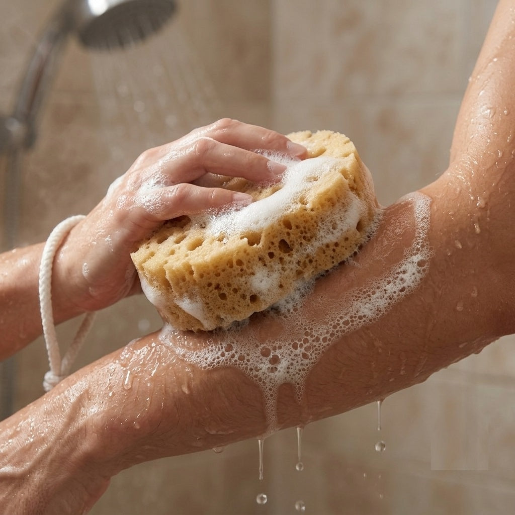 Anbeite Soft Bath Pouf Exfoliating Sponge Brown CA017 | Gentle Skin Body Scrubber | Shower Cleansing Sponge with Hanging Cord