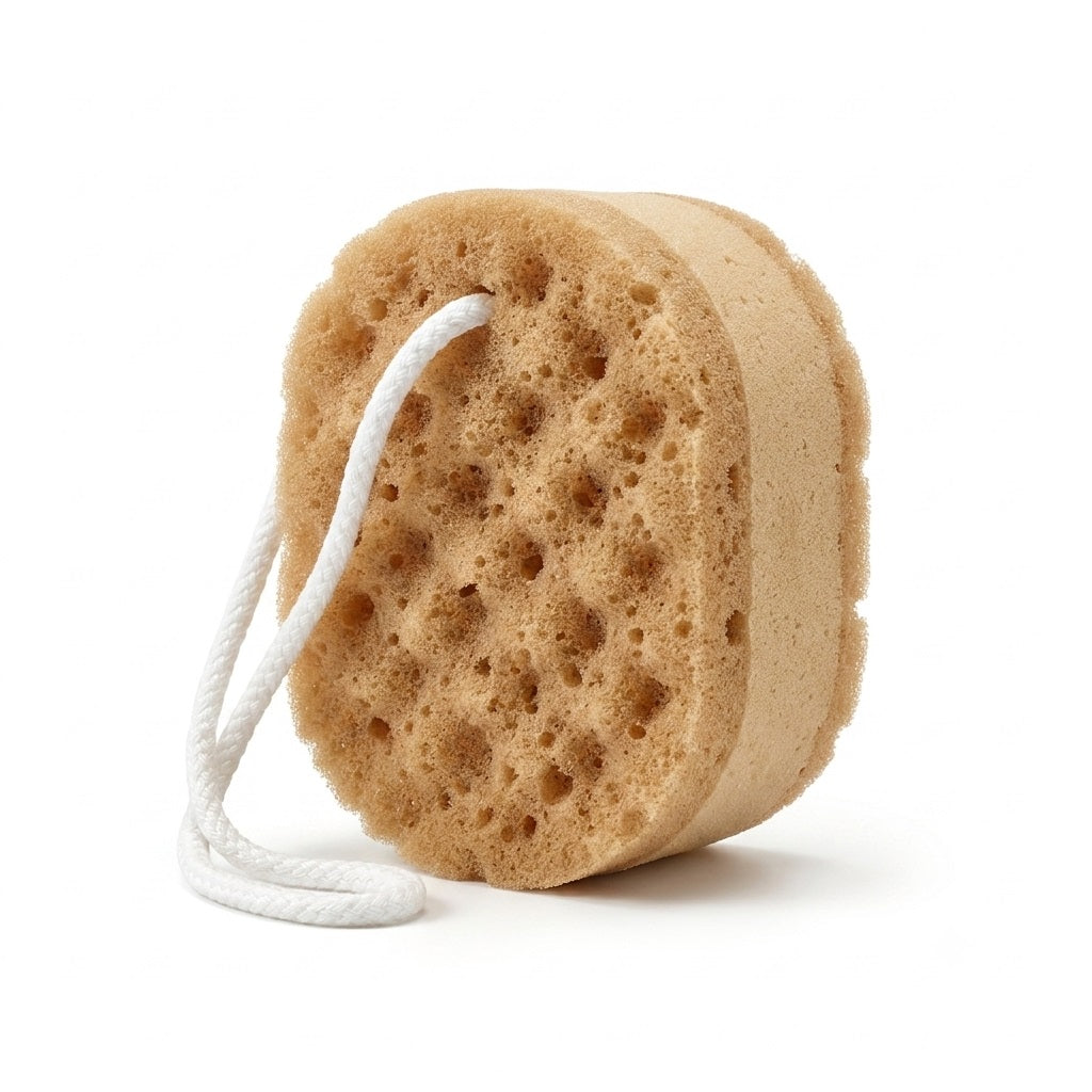 Anbeite Soft Bath Pouf Exfoliating Sponge Brown CA017 | Gentle Skin Body Scrubber | Shower Cleansing Sponge with Hanging Cord
