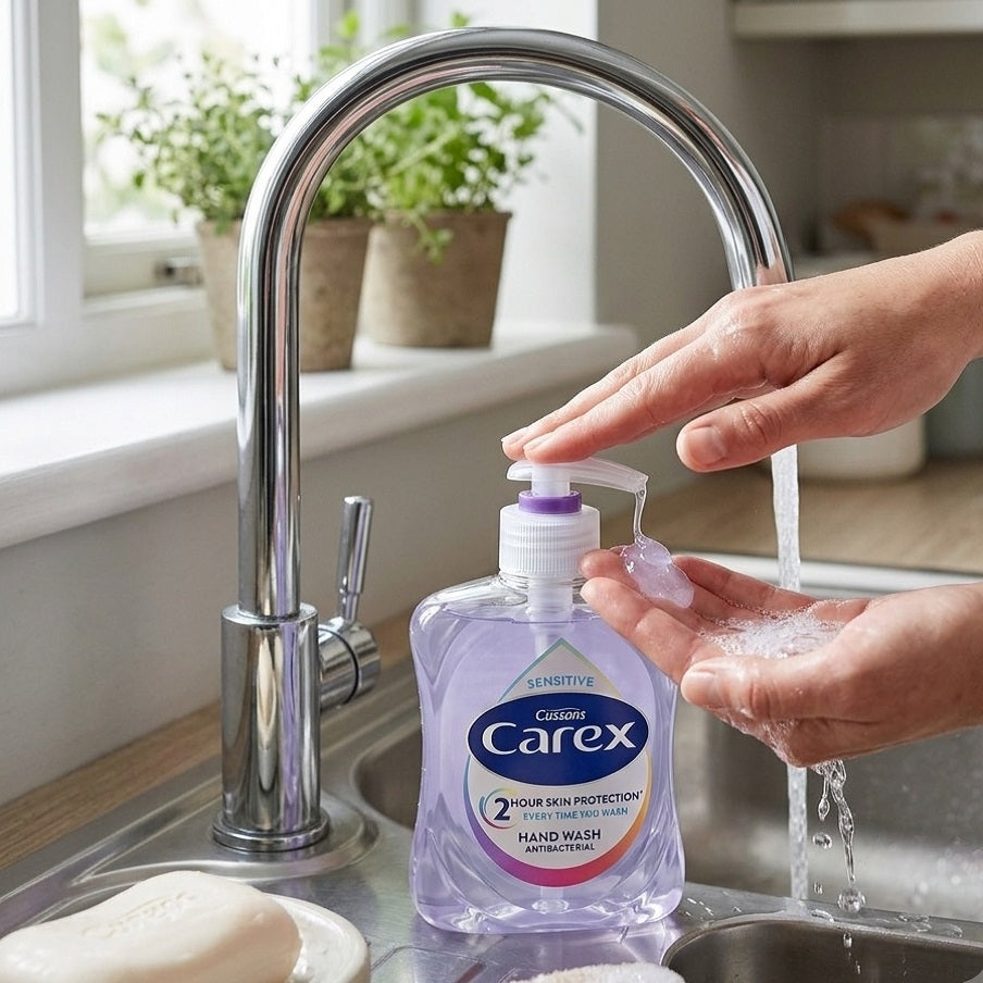 Carex Sensitive Antibacterial Hand Wash Purple 250ml CARE18 | Pump Bottle | Gentle Fragrance Liquid Soap | Dermatologically Tested 2 Hour Skin Protection