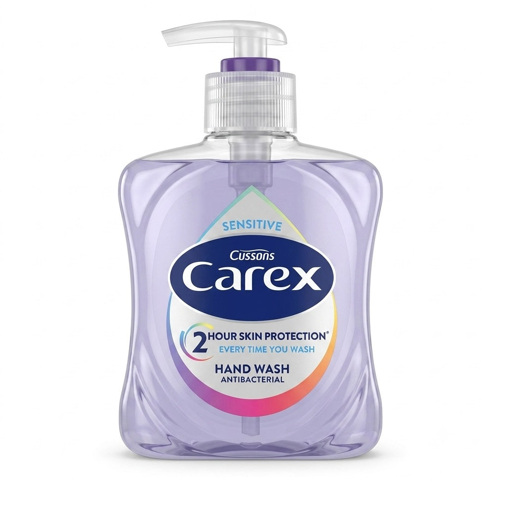 Carex Sensitive Antibacterial Hand Wash Purple 250ml CARE18 | Pump Bottle | Gentle Fragrance Liquid Soap | Dermatologically Tested 2 Hour Skin Protection