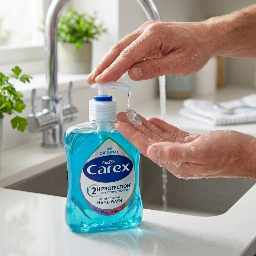 Carex The Original Antibacterial Hand Wash Blue 315ml CARE20 | Pump Bottle | Kills 99.9 Percent of Bacteria Liquid Soap | Dermatologically Tested 2 Hour Protection