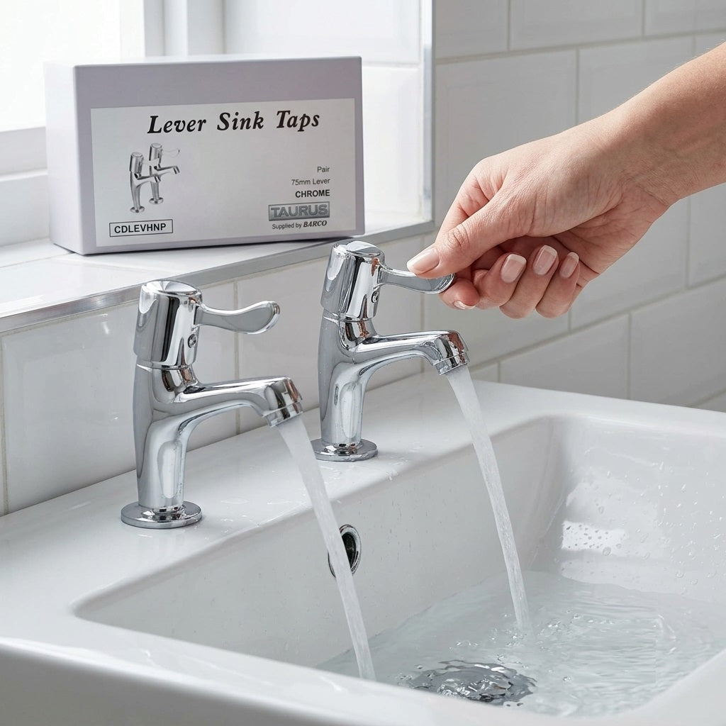 Taurus Lever High Neck Pillar Taps Chrome 3-Inch CDLEVHNP | Pair of 1-2-Inch Quarter Turn Basin Taps | High Swivel Spout Hot and Cold Taps | Barco Sink Taps