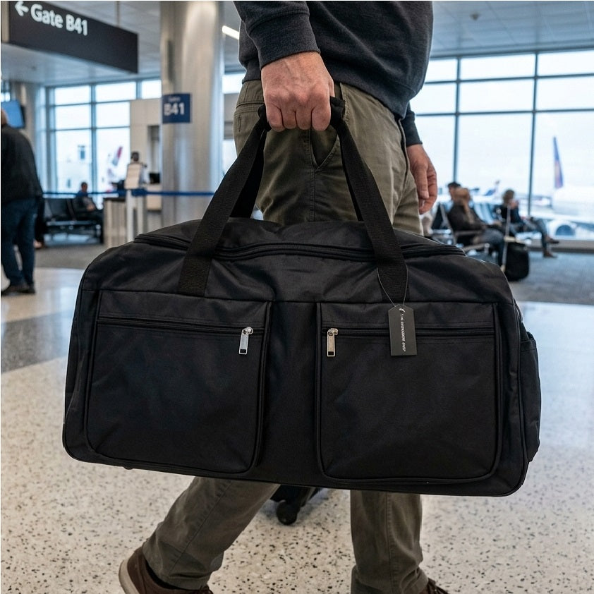3 Wheels Cargo Travel Bag Black 25-Inch 65cm x 30cm x 33cm CT030 | Wheeled Duffel Holdall Luggage | Heavy Duty Rolling Holdall Case | Multi Pocket Travel Cargo Bag
