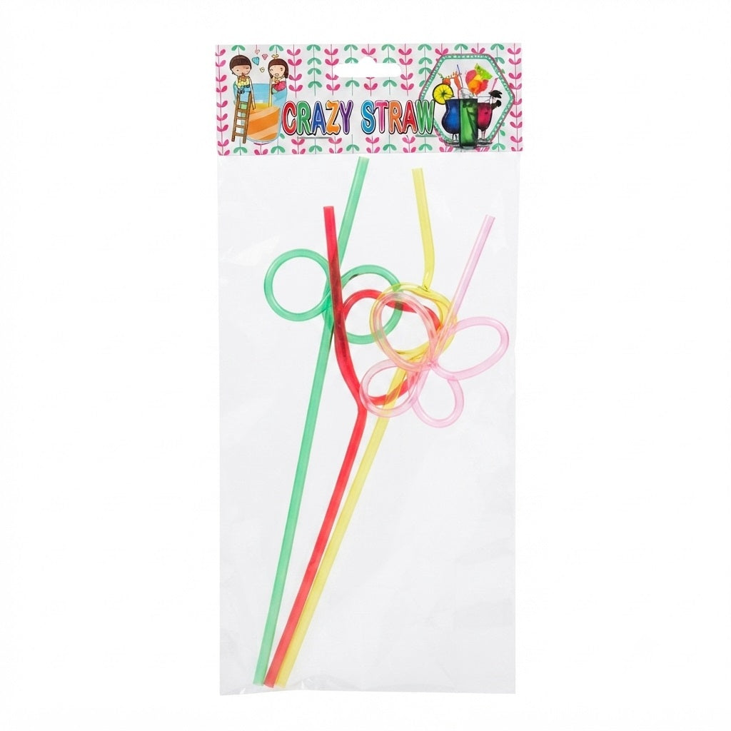 JL Supplies Crazy Straws Assorted Colours Pack of 4 5520 | Party Straws | Reusable Drinking Straws