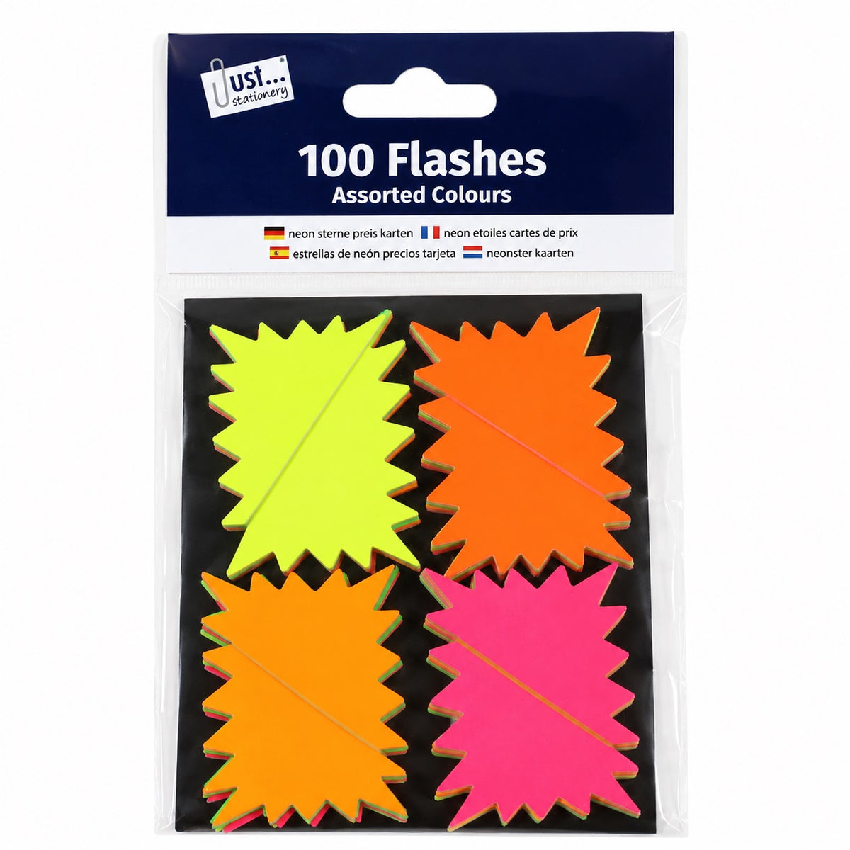 Tallon Just Stationery Fluorescent Flashes Assorted Colours 56mm x 42mm Pack of 100 6214 | Sticky Notes | Memo Flags | Arts and Crafts