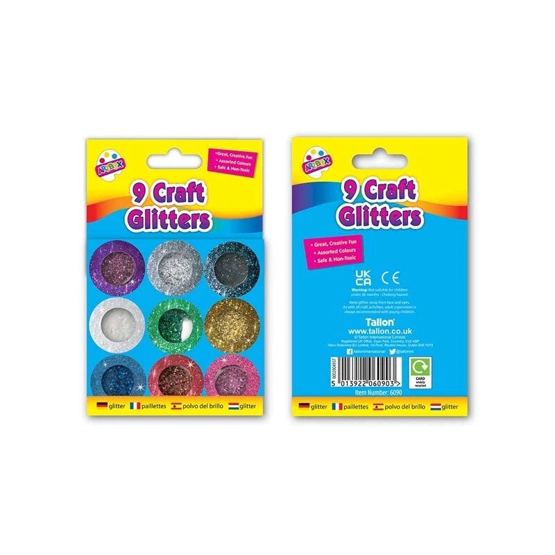 Artbox Craft Metallic Glitter Pots Assorted Colours Pack of 9 6090 | Great Creative Fun | Safe and Non Toxic | Decorative Glitter | Creative Craft Kit