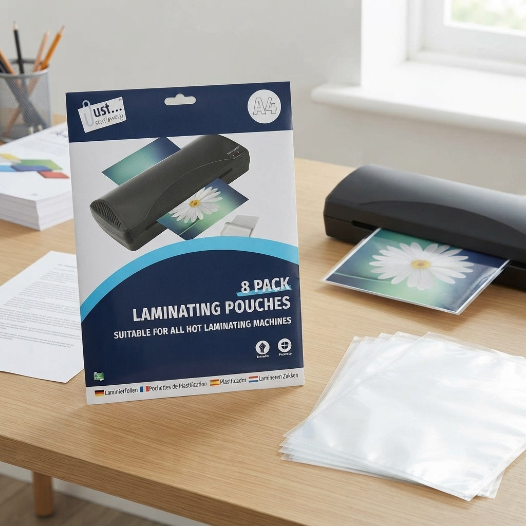 Tallon Just Stationery A4 Laminating Pouches Clear Pack of 8 5921 | Suitable For All Hot Laminating Machines | Document Protection Pouches | Heat Seal Pouches