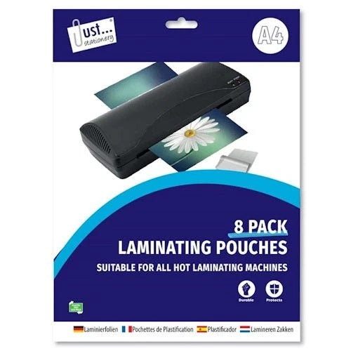 Tallon Just Stationery A4 Laminating Pouches Clear Pack of 8 5921 | Suitable For All Hot Laminating Machines | Document Protection Pouches | Heat Seal Pouches