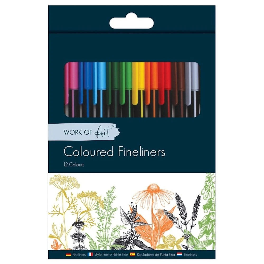 Tallon Work of Art Coloured Fineliners Assorted Colours Pack of 12 7366 | Fine Tip Pens | Drawing Pens | Sketching Pens