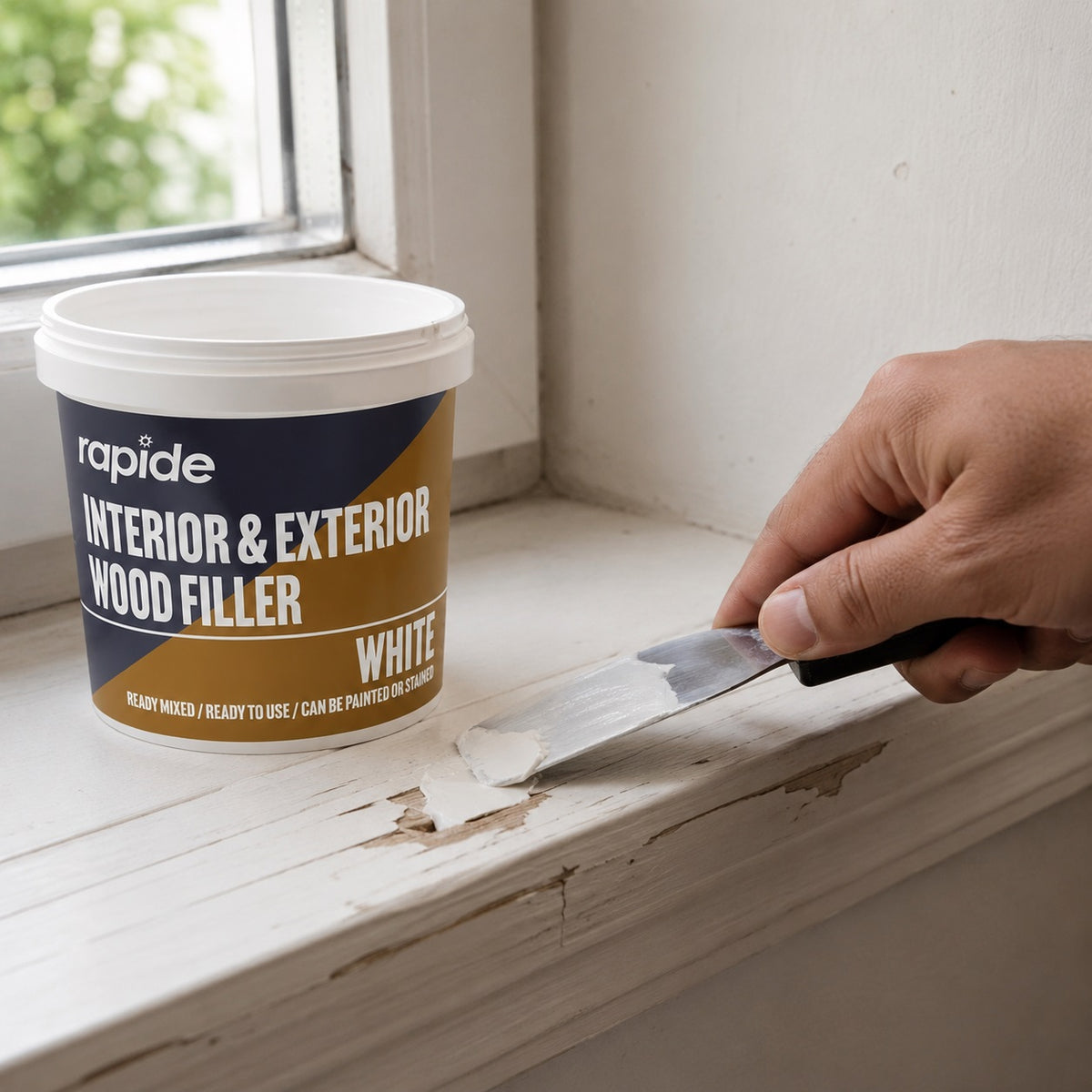 Rapide Interior and Exterior White Wood Filler White 470g 7158 | Ready Mixed | Ready to Use | Can be Painted or Stained | Wood Crack Filler