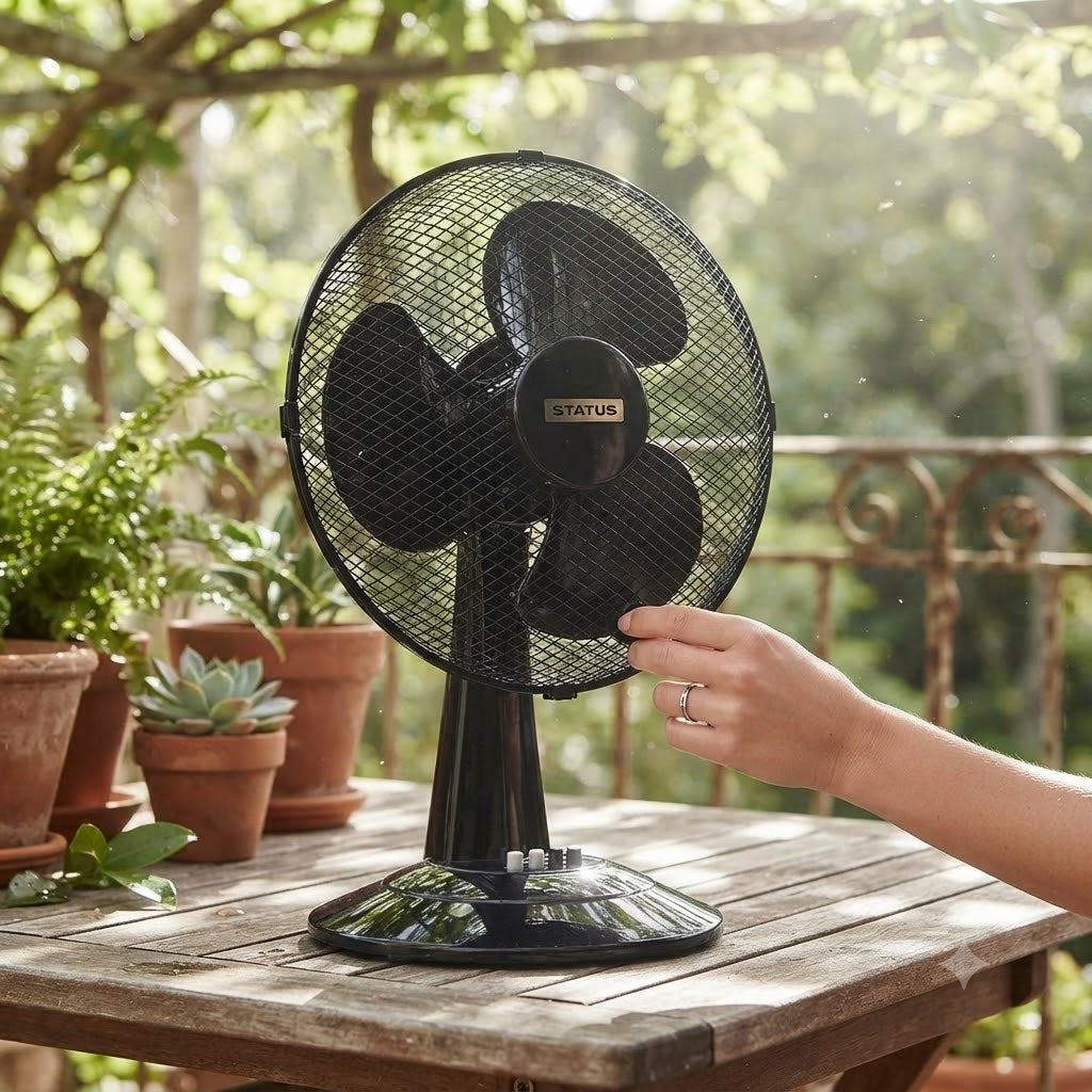 Status Oscillating Desk Fan Black 12-Inch S12BDESKFAN1PKB | 3 Speed Settings | Oscillation Setting | Adjustable Angle | Carry Handle | Portable | Office Desk Fan | Workstation Fan