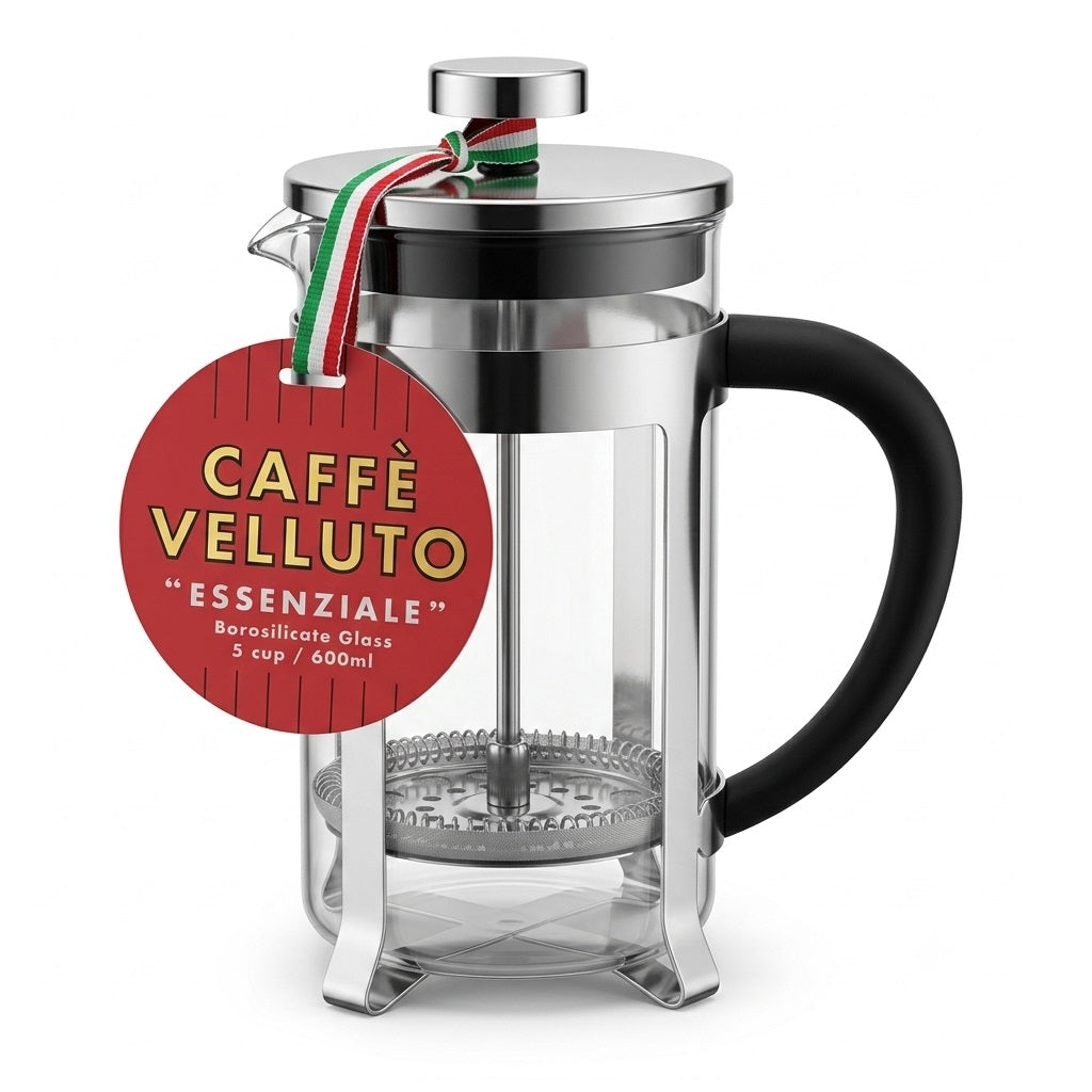 Taylors Eye Witness Caffe Velluto Essenziale 5 Cup French Press Glass 600ml CV360B | Borosilicate Glass Coffee Maker | Stainless Steel Mesh Filter Plunger Cafetiere | Loose Leaf Tea and Coffee Plunger