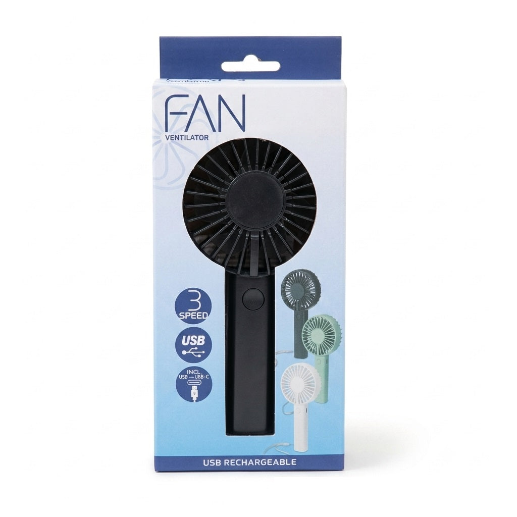 Rechargeable USB Handheld Fan Assorted Colours CX3900270 | 3 Speed Portable Mini Fan | USB-C Charging Cable Included | Compact Desk and Travel Cooling Fan