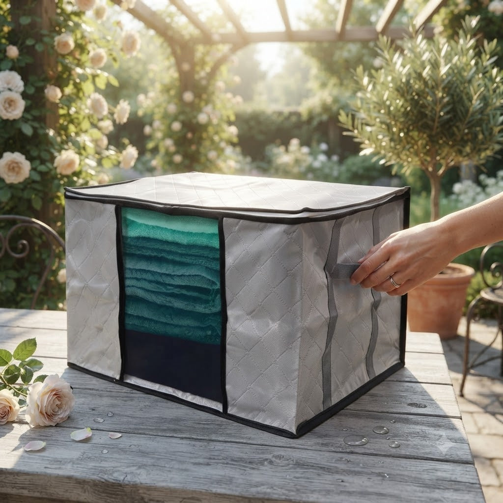 Country Club Reinforced Handles Storage Bag Grey 60 x 40 x 35cm STO227394 | Beathable Fabric | Clear Window | Double Zip lid | Compact Design | Folds Down When Not In Use | Organiser Bag | Clothes Storage Bag