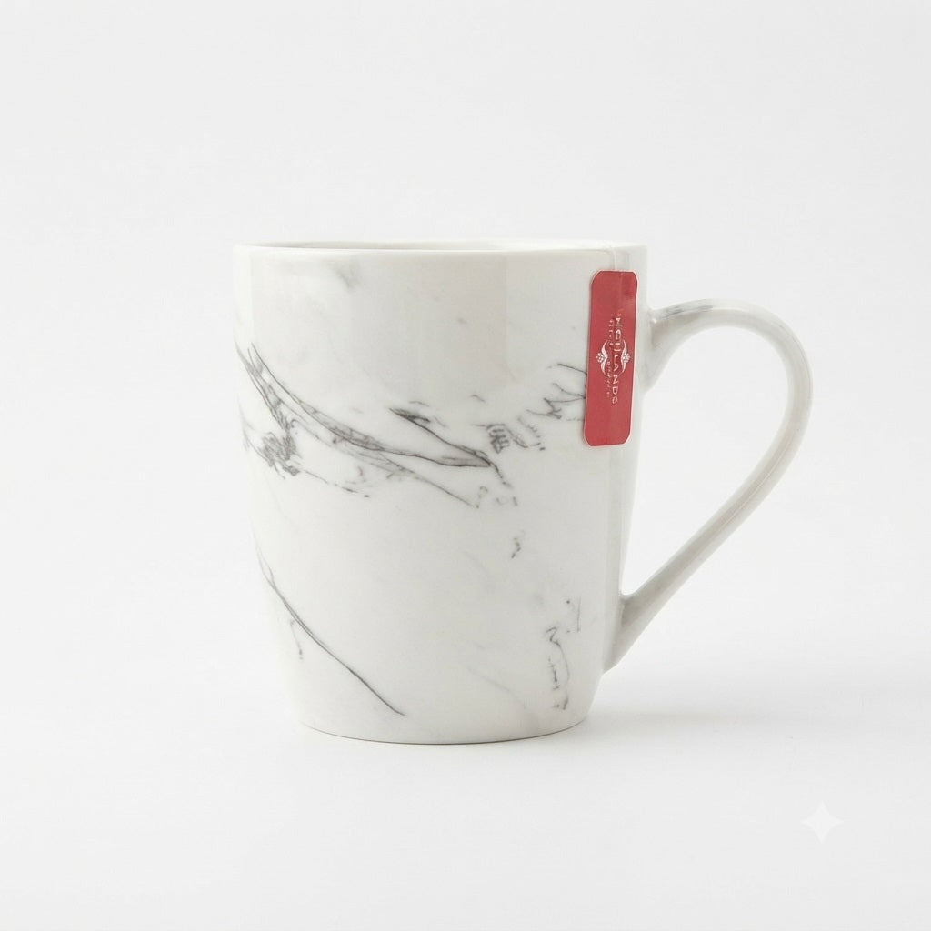 Highlands Homeware Marble Porcelain Mug White 12oz MAR04 | Elegant Marble Design | High Quality Porcelain | Microwave and Dishwasher Safe | Comfortable Handle