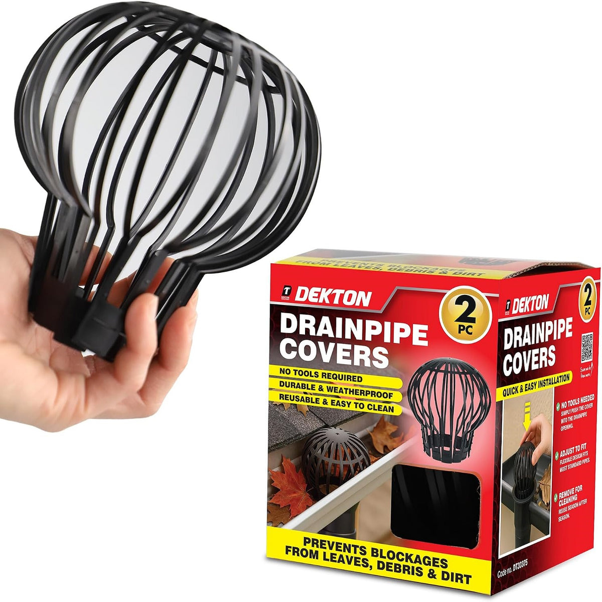 Dekton Drainpipe Covers Black 145mm x 132mm Pack of 2 DT30375 | Gutter Balloon Guards | Flexible Downpipe Leaf Filters | Weatherproof Blockage Protectors