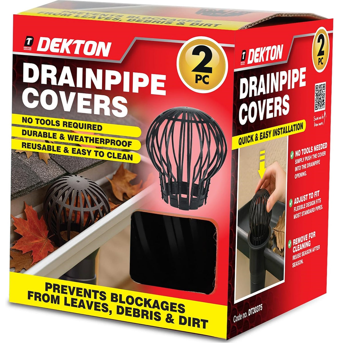 Dekton Drainpipe Covers Black 145mm x 132mm Pack of 2 DT30375 | Gutter Balloon Guards | Flexible Downpipe Leaf Filters | Weatherproof Blockage Protectors