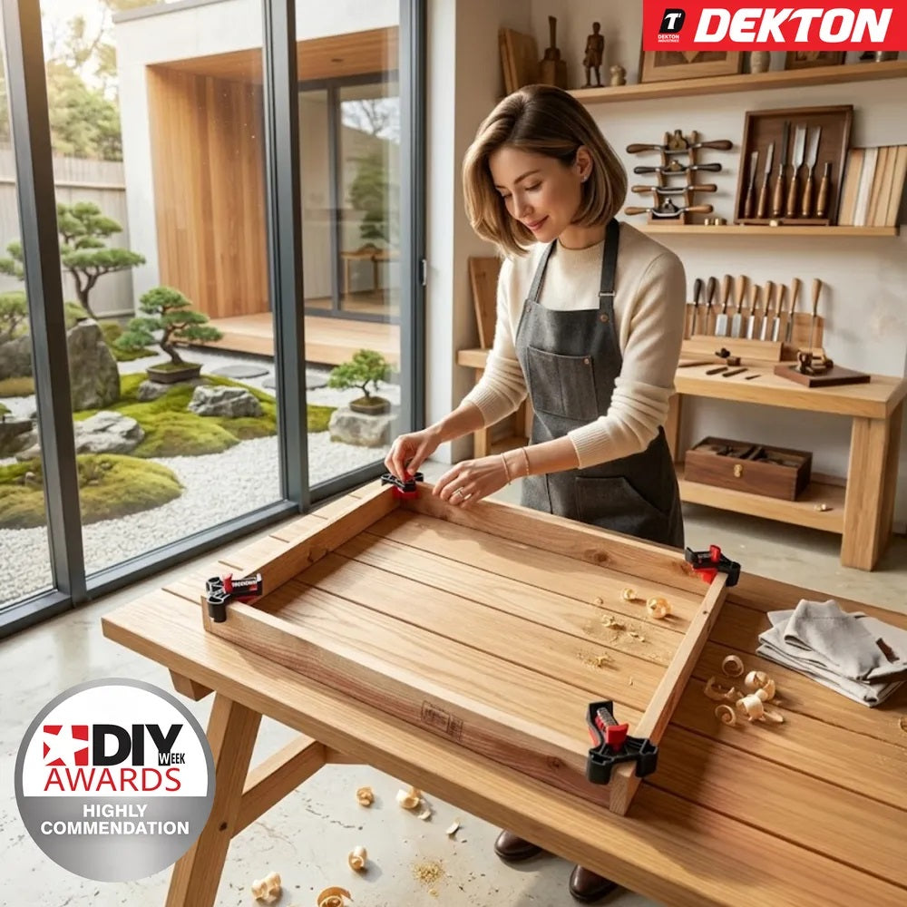 Dekton Professional Heavy Duty Corner Mate Clamps Black and Red Pack of 4 DT60640 | 45 and 90 Degree Angle Clamp Sets | Spring Loaded Corner Clamps | Right Angle Woodworking Tools