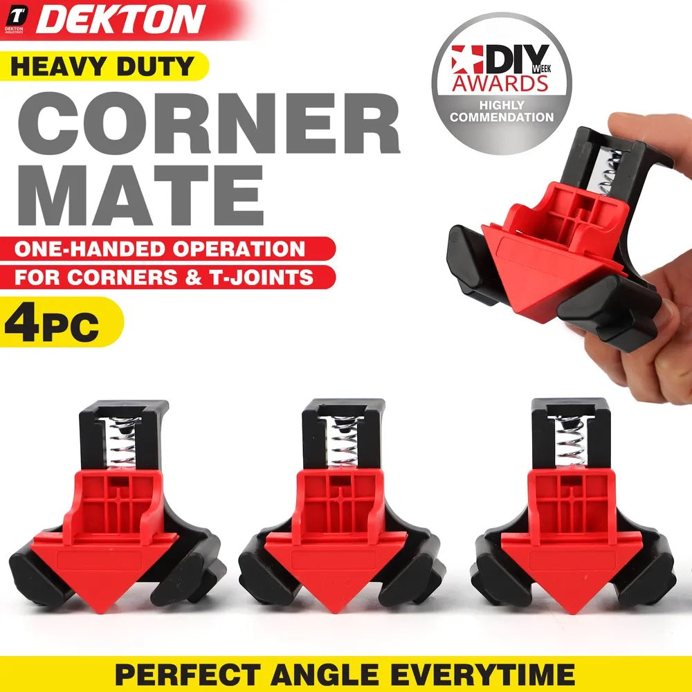 Dekton Professional Heavy Duty Corner Mate Clamps Black and Red Pack of 4 DT60640 | 45 and 90 Degree Angle Clamp Sets | Spring Loaded Corner Clamps | Right Angle Woodworking Tools