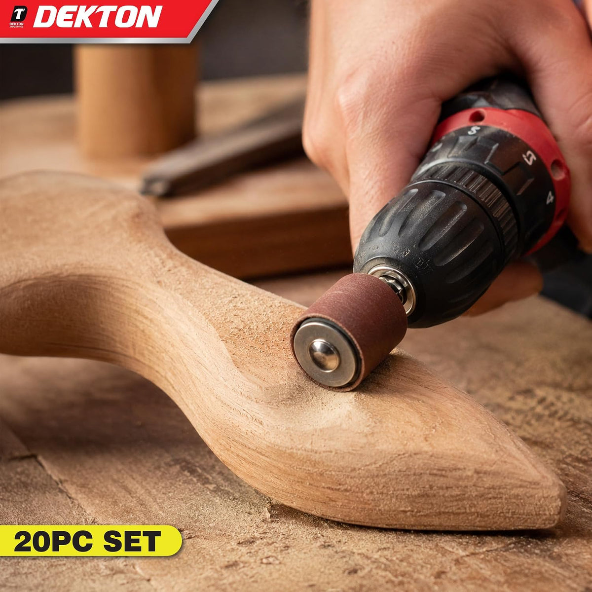 Dekton Sanding and Drum Kit Multicolour Pack of 20 DT60905 | Rotary Drill Sanding Drum Set | Rubber Mandrels and Aluminium Oxide Sleeves | Power Drill Rotary Tool Attachments