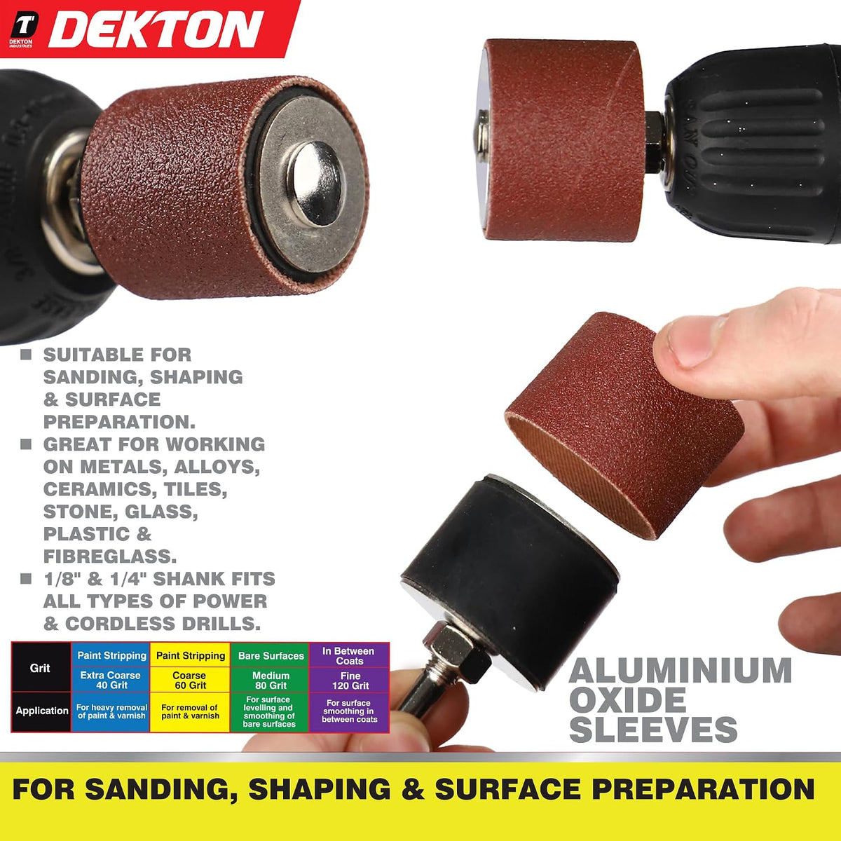 Dekton Sanding and Drum Kit Multicolour Pack of 20 DT60905 | Rotary Drill Sanding Drum Set | Rubber Mandrels and Aluminium Oxide Sleeves | Power Drill Rotary Tool Attachments
