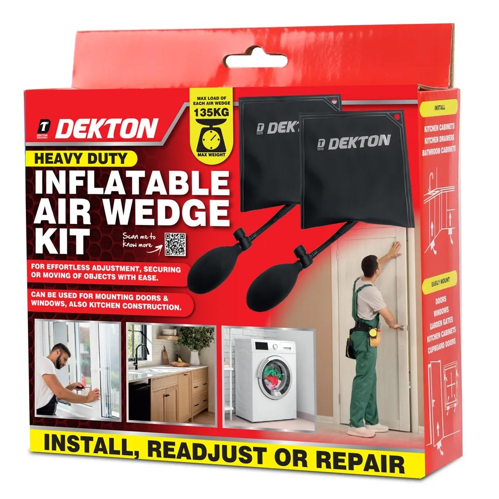 Dekton Heavy Duty Inflatable Air Wedge Kit Black Pack of 2 DT70608 | 135kg Capacity Pump Bags | Window Door Frame Leveling Cushions | Alignment and Lifting Hand Tools