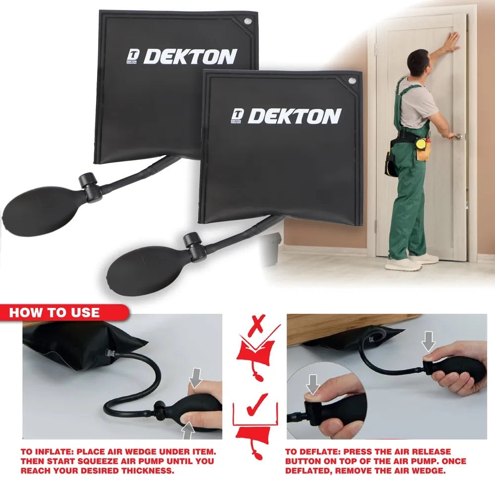 Dekton Heavy Duty Inflatable Air Wedge Kit Black Pack of 2 DT70608 | 135kg Capacity Pump Bags | Window Door Frame Leveling Cushions | Alignment and Lifting Hand Tools
