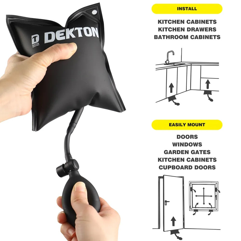 Dekton Heavy Duty Inflatable Air Wedge Kit Black Pack of 2 DT70608 | 135kg Capacity Pump Bags | Window Door Frame Leveling Cushions | Alignment and Lifting Hand Tools
