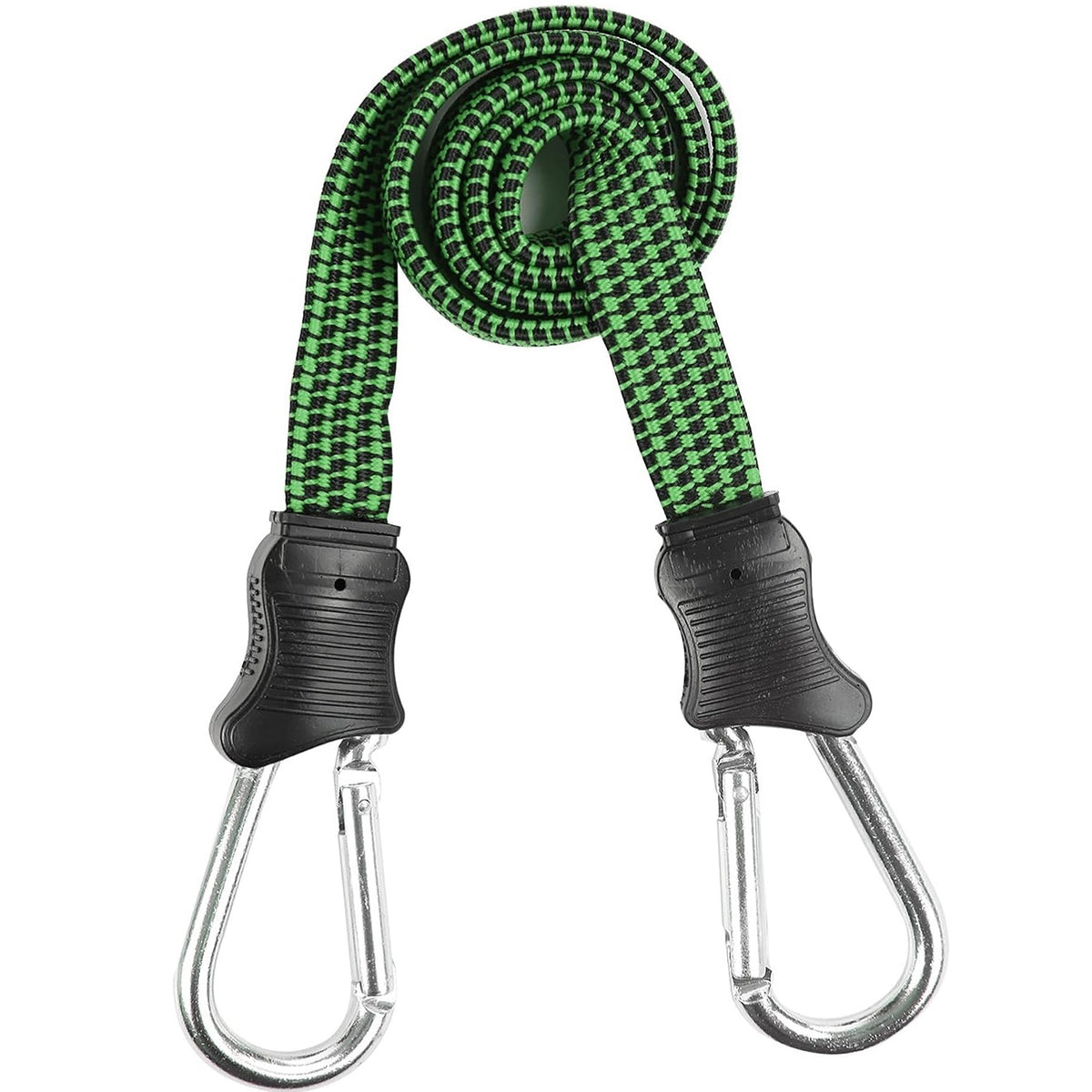 Dekton Flat Bungee Cord with Carabiner Steel Hooks Assorted Colours 18-Inch DT70691 | Heavy Duty Elasticated Luggage Strap | Green & Black Patterned Bungee Cord | Cargo Securing Roof Rack Tie Down