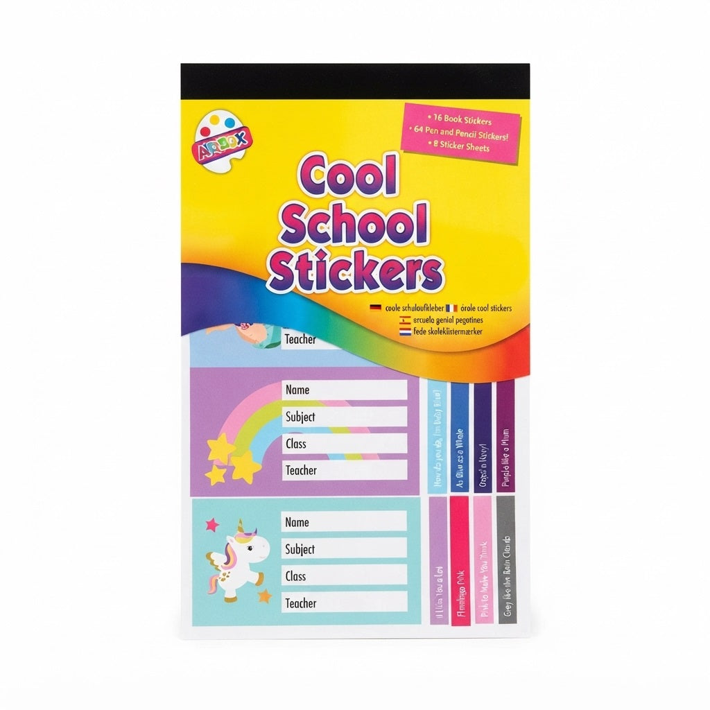 Tallon Artbox Cool School Stickers Assorted Colours 6929 | 16 Book Stickers | 64 Pen and Pencil Stickers | 8 Sticker Sheets