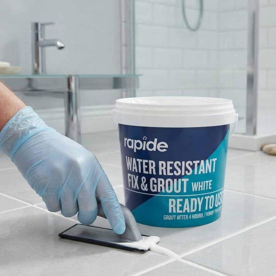 Rapide Water Resistant Fix and Grout White 470g 7157 | Ready to Use | Grout After 4 Hours | For Upto 10 Tiles | Tile Joint Filler | Waterproof Grouting Compound