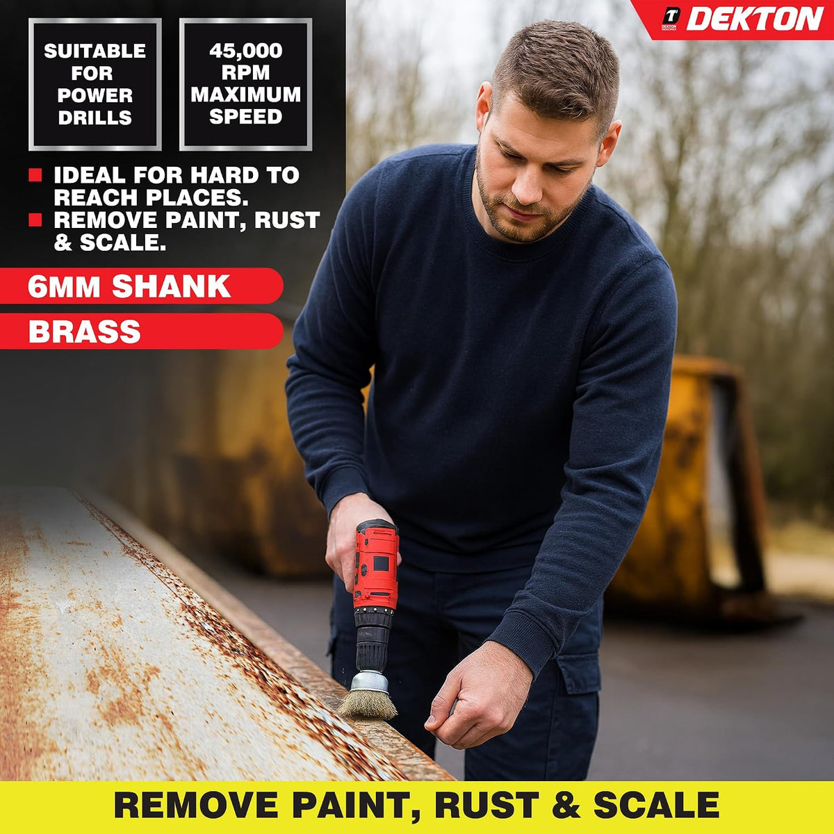 Dekton Wire Cup Brush Brass Plated 75mm DT80507 | 6mm Shank Power Drill Attachment | Remove Paint-Rust and Scale | Ideal for Hard to Reach Places | 4500RPM Maximum Speed | Suitable for Power Drills