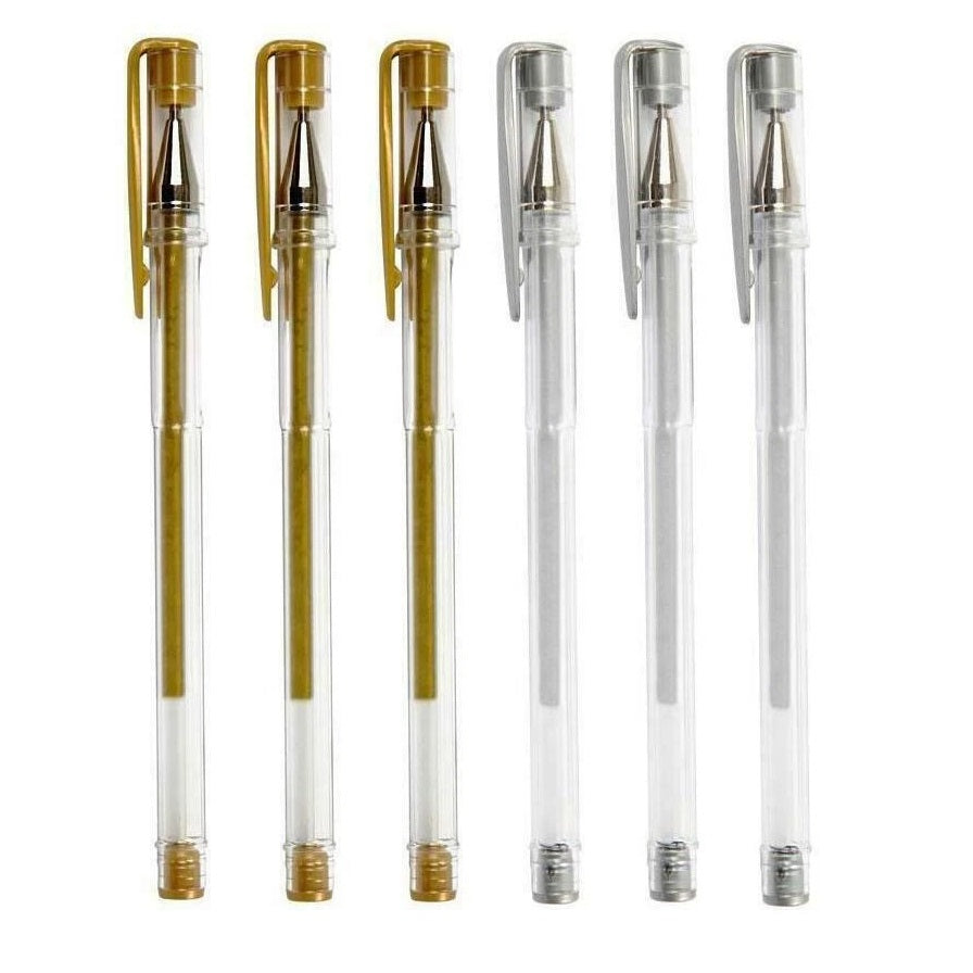 Just Stationery Metallic Gel Pens Assorted Colours Pack of 6 1224-48 | Glitter Writing Pens | Craft Pens | Colouring Pens