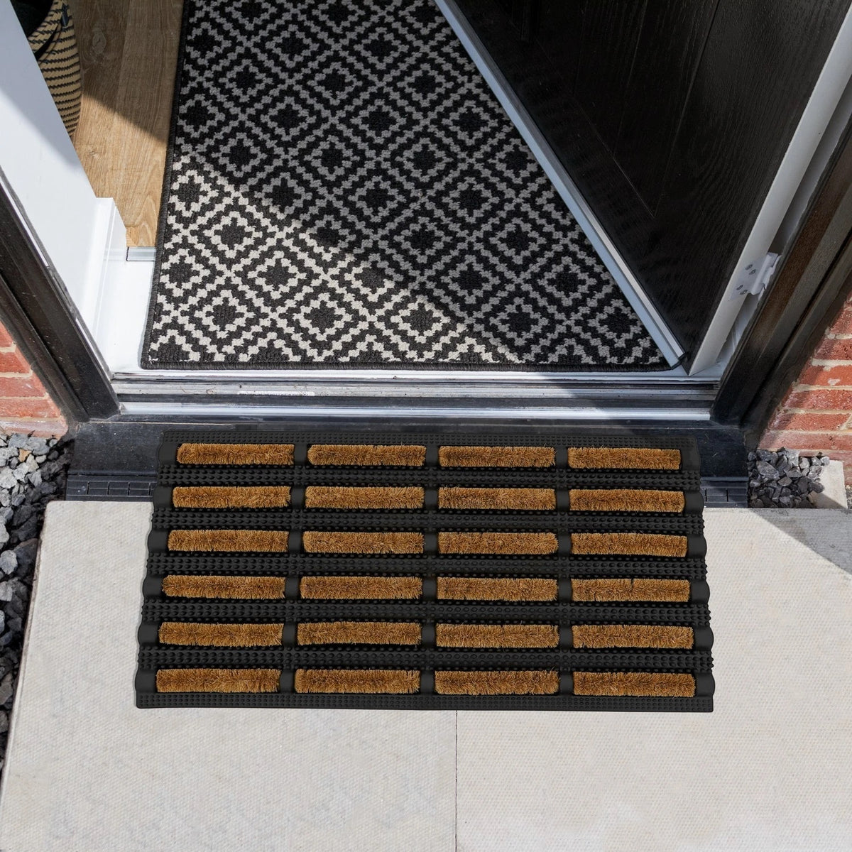 JVL Nimbus Scraper Mat Black and Brown 45cm x 75cm 02-173 | Heavy Duty Rubber and Natural Coir Doormat | Dirt and Moisture Scraper Mat | All Weather Door Mat