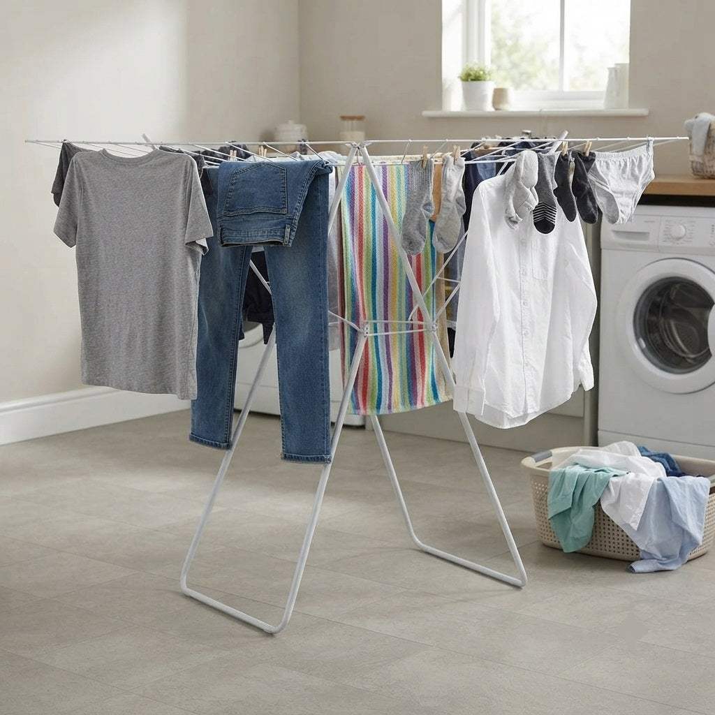 JVL Winged Clothes Airer White 19Mtr 11-064 | Multi-Position Wings | Extra Drying Space | Wings Secure in Place | Easily Folds Flat | Lightweight | Easy to Move